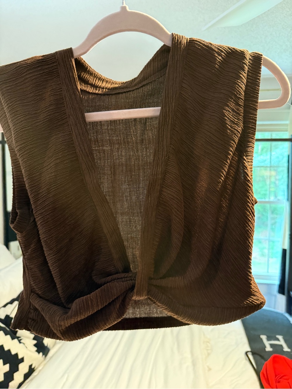 MICAS Brown Chocolate Twist Front Textured Crop Top Size Large